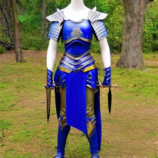 Image similar to full body photo of a female warrior lapis lazuli armour