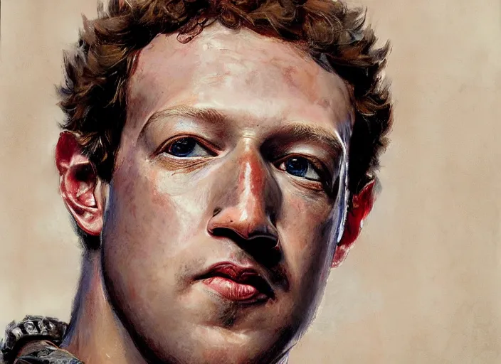 Image similar to a highly detailed beautiful portrait of mark zuckerberg as kratos, by gregory manchess, james gurney, james jean