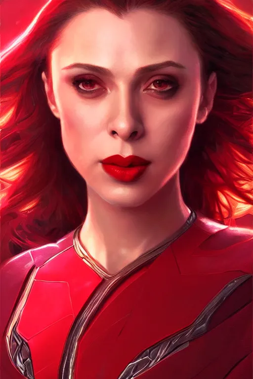 Image similar to Karan Johar as Scarlet Witch, Scarlet Witch costume, villany, portrait, masculine figure, highly detailed, digital painting, artstation, concept art, smooth, sharp focus, illustration, cinematic lighting, art by artgerm and greg rutkowski and alphonse mucha