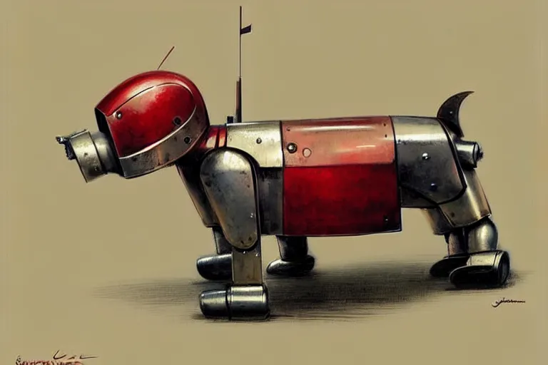 Prompt: guard ( ( ( ( ( 1 9 5 0 s retro future robot android dog. muted colors. ) ) ) ) ) by jean baptiste monge!!!!!!!!!!!!!!!!!!!!!!!!! chrome red