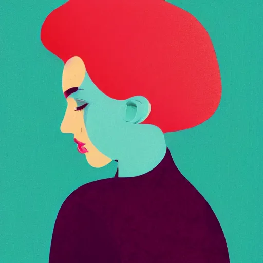 Image similar to a portrait of a girl with turquoise hair, made of many colorful flat color minimal shapes and curves, modern graphic design, white background, artsy, graphic design profile picture