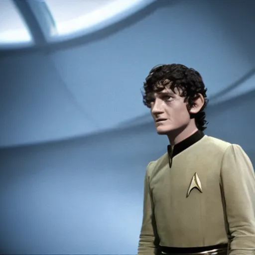 Prompt: A still of Frodo on Star Trek, sharp focus, high quality, 4k