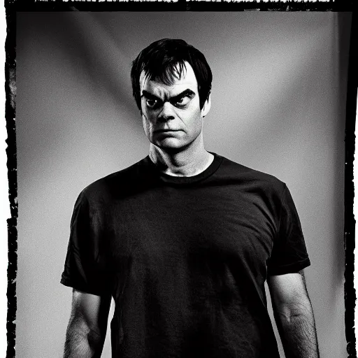 Image similar to Bill Hader as the Incredible Hulk, symmetrical, scowling, studio lighting, depth of field, photography, black and white, highly detailed