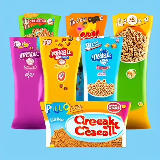 Prompt: a pack of cereal for kids, product photo,