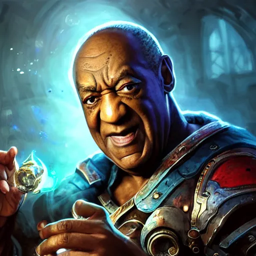 Image similar to bill cosby as an alchemist, mixing potions, league of legends amazing splashscreen artwork, gears of war, splash art, natural light, elegant, photorealistic facial features, intricate, fantasy, detailed face, atmospheric lighting, anamorphic lens flare, cinematic lighting, league of legends splash art, hd wallpaper, ultra high details by greg rutkowski