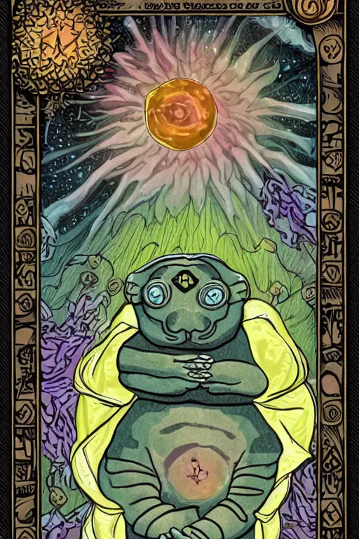 Image similar to tardigrade tarot card, detailed fantasy illustration