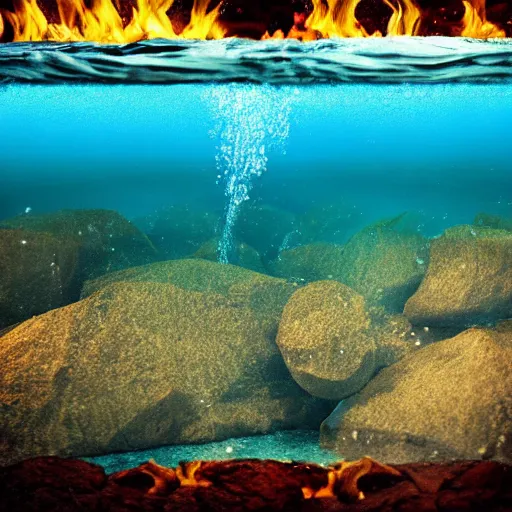 Prompt: photo of a camp fire underwater, highly - detailed, cinematic