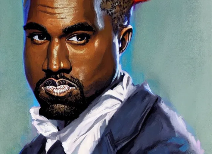Prompt: a highly detailed beautiful portrait of kanye west as the joker, by gregory manchess, james gurney, james jean