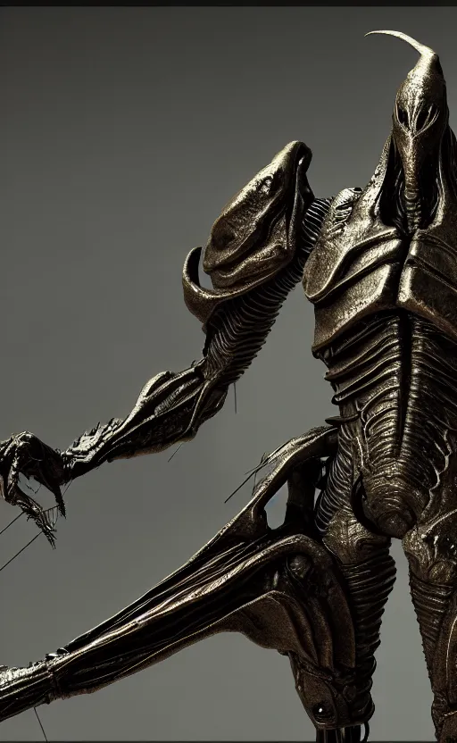 Image similar to futuristic alien with lasers eldenring boss. fromsoftware, dark souls, eldenring, screenshot, extremely detailed, insanely detailed, realistic, zbrush, horror, bloodbourne, full body concept