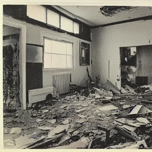 Prompt: The illustration shows a scene of total destruction. A room has been completely wrecked, with furniture overturned, belongings strewn about, and debris everywhere. The only thing left intact is a single photograph on the wall. This photograph is the only evidence of what the room once looked like. It shows a tidy, well-appointed space, with everything in its place. The contrast between the two images is stark, and it is clear that the destruction was complete and absolute. midnight blue by Qian Xuan ecstatic, a e s t h e t i c