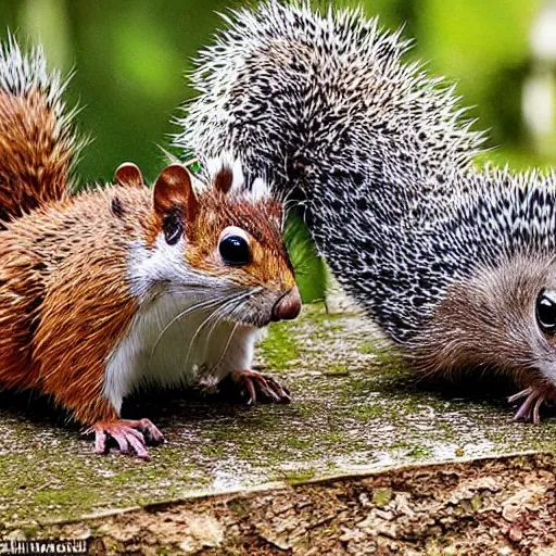 Image similar to diplomatic treaty has been signed between the squirrels and the hedgehogs, national leaders photo