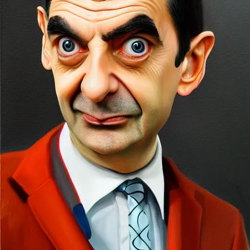 Image similar to Mr bean fashion, gucci catwalk, oil painting, digital art, ultradetailed, artstation