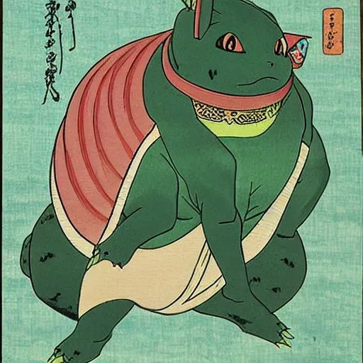 Image similar to Beautiful Ukiyo-e painting of a bulbasaur