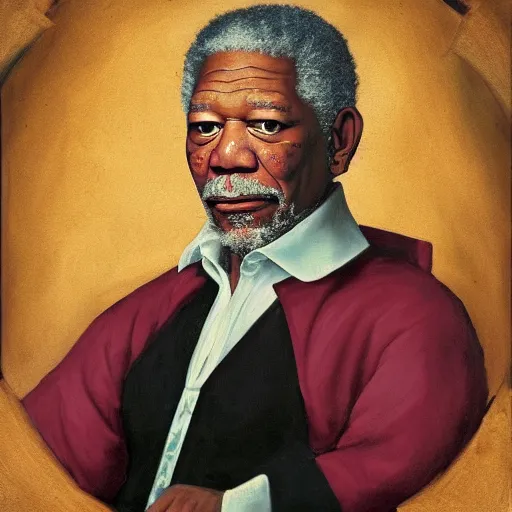 Image similar to a renaissance style portrait painting of Morgan Freeman