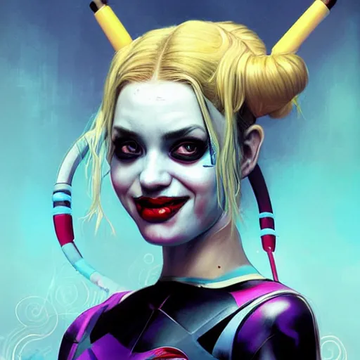 Prompt: biopunk portrait of harley quinn, Pixar style, by Tristan Eaton Stanley Artgerm and Tom Bagshaw.