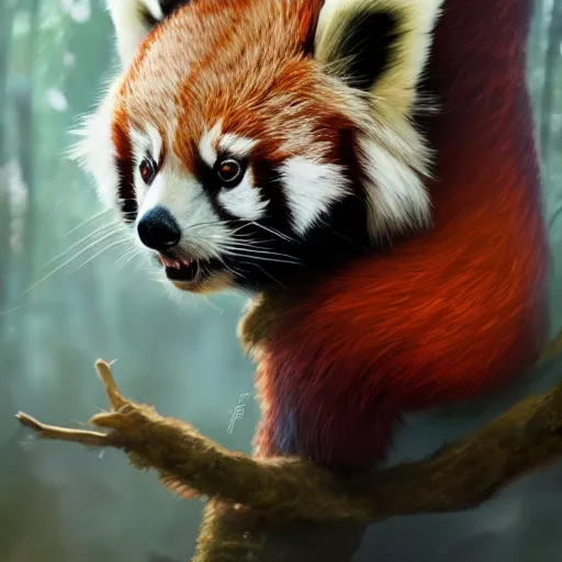 Prompt: a detailed image of a beautiful woman with red panda features, in professional makeup, by ross tran, greg rutkowski, 4 k