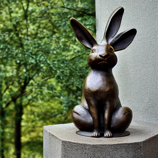 Image similar to a bronze statue of a rabbit, in stockholm, photograph