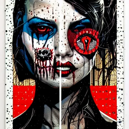 Image similar to a portrait of horror tarot card intricate details by MARVEL comics and Sandra Chevrier