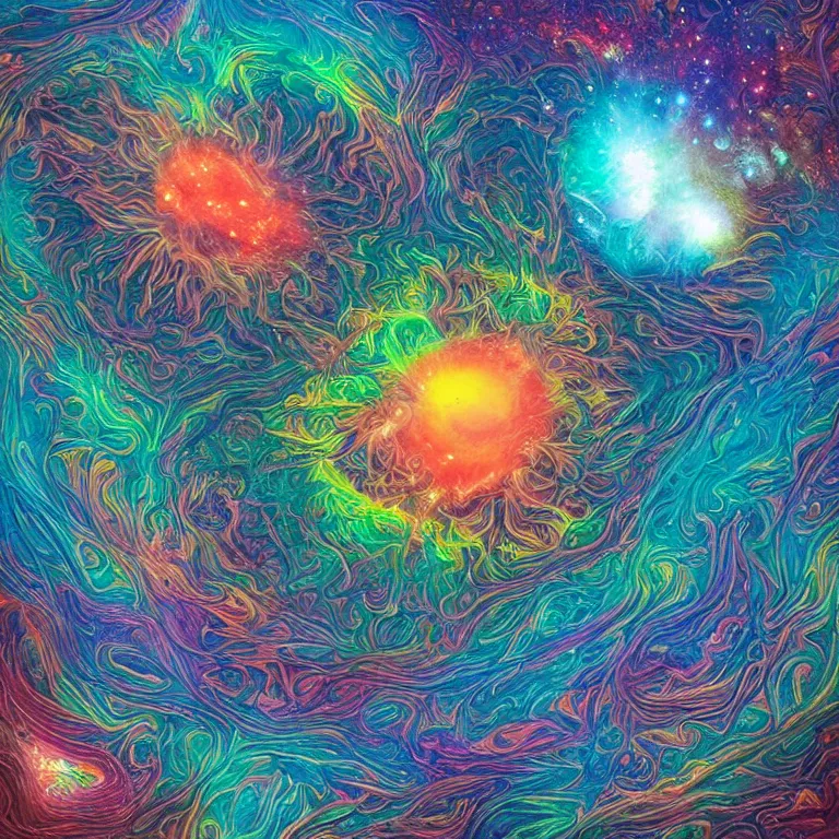 Image similar to a centered and symmetrical intricate hexagonal 3 d metal contraption with finely structured nylon string structures by dan mumford, colorful twirling smoke trails, a twisting vortex of dying galaxies, collapsing stars and supernovae, digital art, photorealistic, vivid colors, highly detailed, intricate