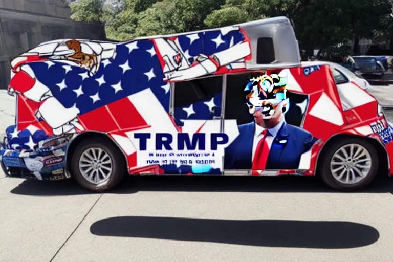 Image similar to trump-anime-car-wrap-from-the-side