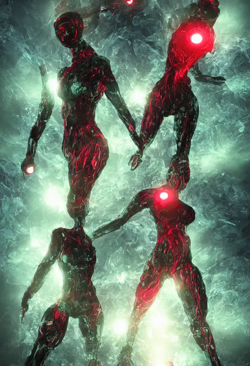 Prompt: a dystopian superhero comic book called modifikation, about bacterium algae that eats people and creates large red diodes all over their bodies hdr, designed by comicraft and yasushi nirasawa, a beautiful heroine appears from a portal,, hyperrealistic, 8 k, bokeh, prism, octane render