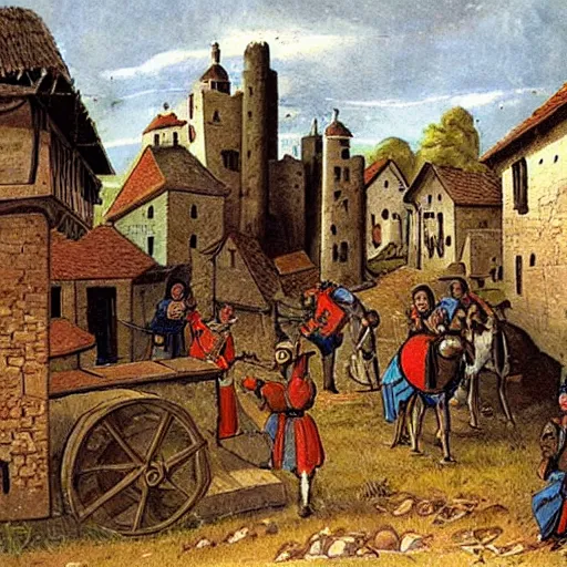 Image similar to a medieval village under siege