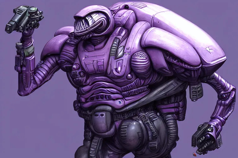 Image similar to alien military armored soldier, purple, futuristic, apocalyptic, by jon aaron kambeitz, katsuhiro otomo, heng z, concept art, insanely detailed, raytracing, octane, unreal engine, trending on artstation