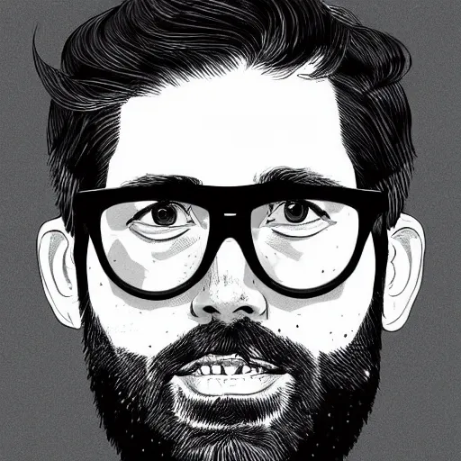 Prompt: detailed portrait of bearded john krasinski in circular wireframe glasses, cursed, 1 9 5 0's, scruffy man, magnificent, photographic realistic background, by james gilleard, by joe fenton, by kaethe butcher, trending on instagram, award winning details