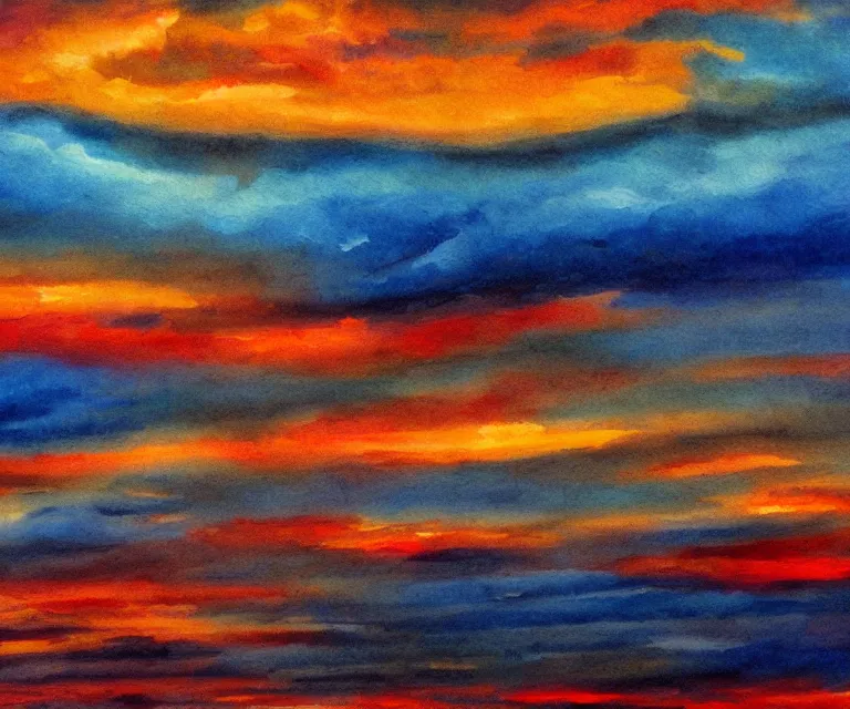 Image similar to clouds, sunset, water painting