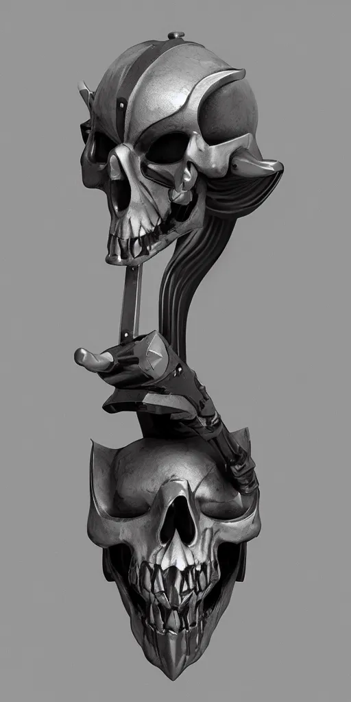 Image similar to a black and silver axe skull crest, ornament, weapon, a 3 d render by dom qwe, trending on polycount, artstation, hard surface modeling, zbrush