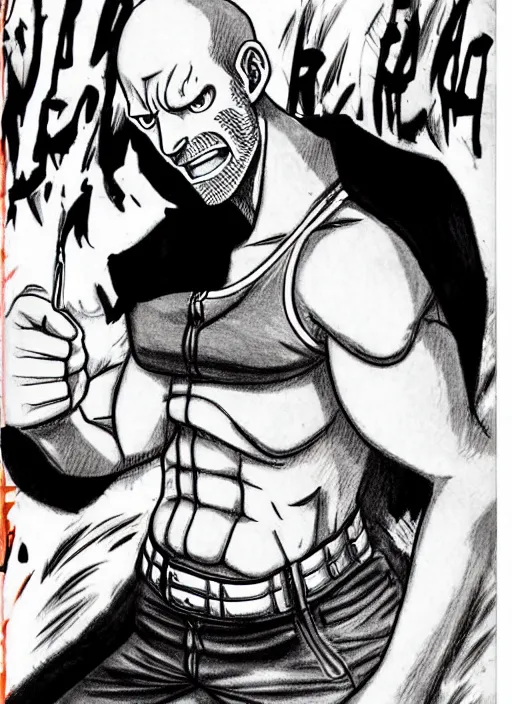 Image similar to jason statham as character in one piece manga, sketch by eiichiro oda