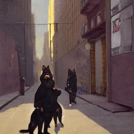 Image similar to new york city portrait of furry anthro anthropomorphic german shepard head animal person fursona wearing clothes nypd traditional police uniform in the alley, sunny day, digital art by Nerdrum John, William Waterhouse, Winslow Homer, Alex Heywood, Jordan Grimmer, Darren Quach, Greg Rutkowski, Simon Stalenhag, trending on Artstation, CGSociety