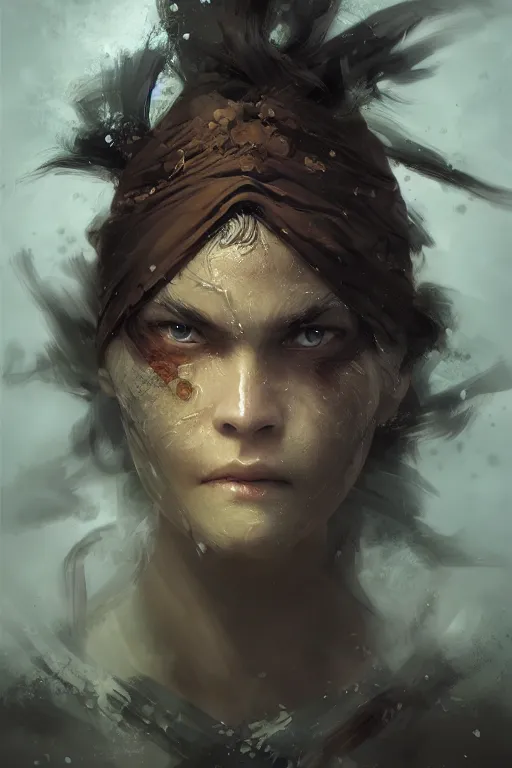 Image similar to powerfull and fierce ninja, close - up portrait, fierce, intricate, elegant, volumetric lighting, scenery, digital painting, highly detailed, artstation, sharp focus, illustration, concept art, ruan jia, steve mccurry