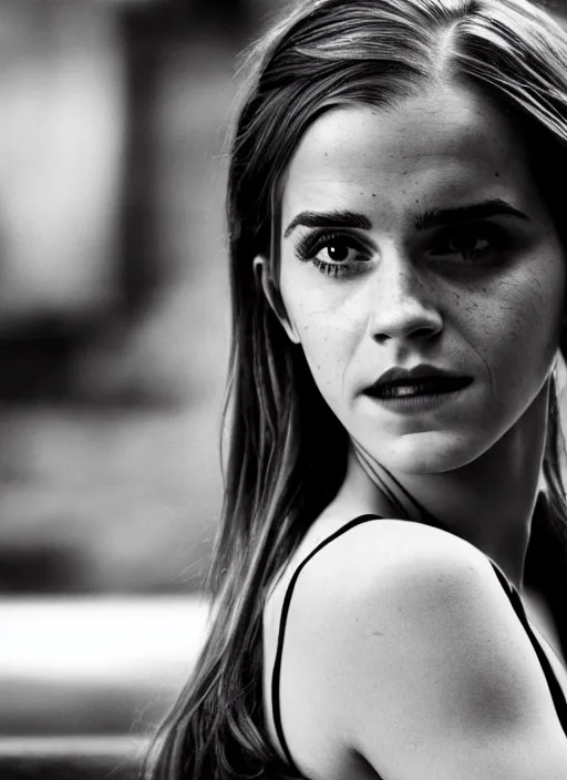 Image similar to impossibru, black and white photograph of emma watson