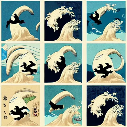 Image similar to ninja animals in the style of the great wave artist