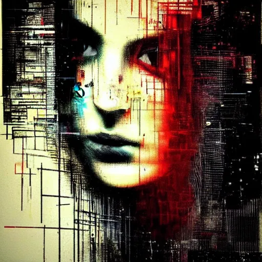 Image similar to portrait of a hooded beautiful women, mysterious, shadows, by Guy Denning, by Johannes Itten, by Russ Mills, glitch art, hacking effects, chromatic, cyberpunk, color blocking, oil on canvas, concept art, abstract