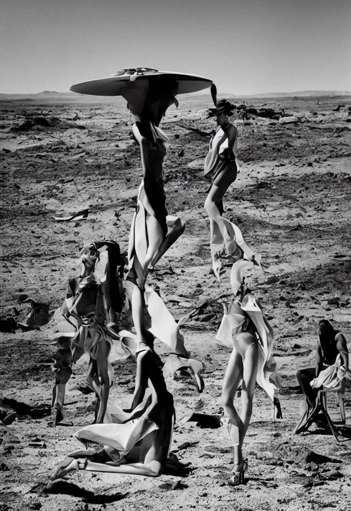 Image similar to fashion editorial on Nevada nuclear bomb test site. 1956. highly detailed. depth of field. high definition. 8k. photography.