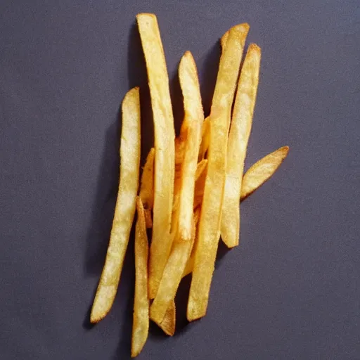 Image similar to photo of [ a single french fry chip ] shaped into stephen fry as a hybrid intercross mix