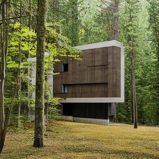 Image similar to a building in the middle of a forest, architecture