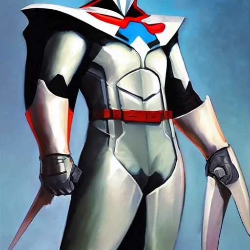 Image similar to greg manchess portrait painting of armored moon knight mixed with ultraman and nightwing as overwatch character, medium shot, asymmetrical, profile picture, organic painting, sunny day, matte painting, bold shapes, hard edges, street art, trending on artstation, by huang guangjian and gil elvgren and sachin teng