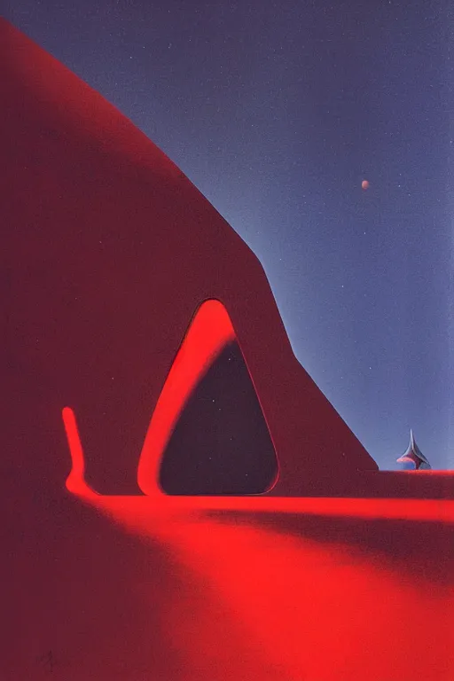 Image similar to emissary mountain space by arthur haas and bruce pennington and john schoenherr, cinematic matte painting, zaha hadid building, red lights, photo realism, dark monochrome color palate, rule of thirds