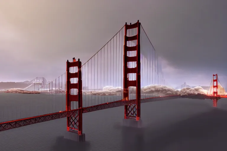 Prompt: Professional Wrestling Ring set in the middle of the Golden Gate Bridge to heaven and beyond. Gigantic statues of mighty warrior god in the backdrop towering over the wrestling ring. Long Chinese Dragons flying through the clouds of heaven near the statues. Beautiful Image. Realistic Fantasy Render. 4K HD. Unreal Engine.