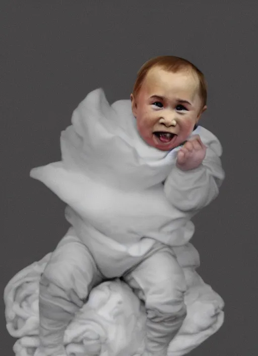 Prompt: a potato photo of Putin as a mentally challenged baby dissolving into diapers, 4k, trending on artstation, Norman Saunders