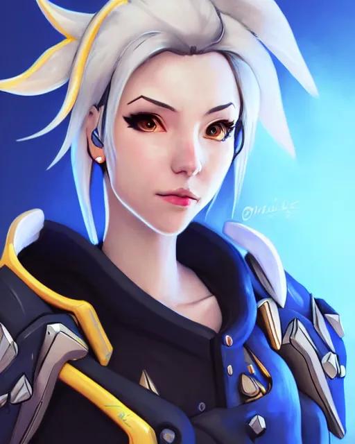 Prompt: mercy from overwatch, character portrait, portrait, close up, concept art, intricate details, highly detailed, in the style of realism