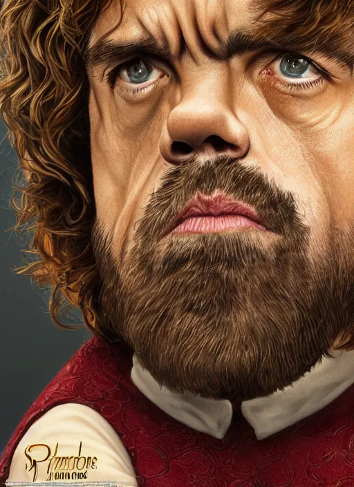 Prompt: portrait of peter dinklage as tyrion lannister, by anne stokes and larry elmore, lucian freud and drew struzan, detailed matte painting, realistic portrait, symmetrical, highly detailed, digital painting, artstation, concept art, smooth, sharp focus, illustration, cinematic lighting, 8 k resolution