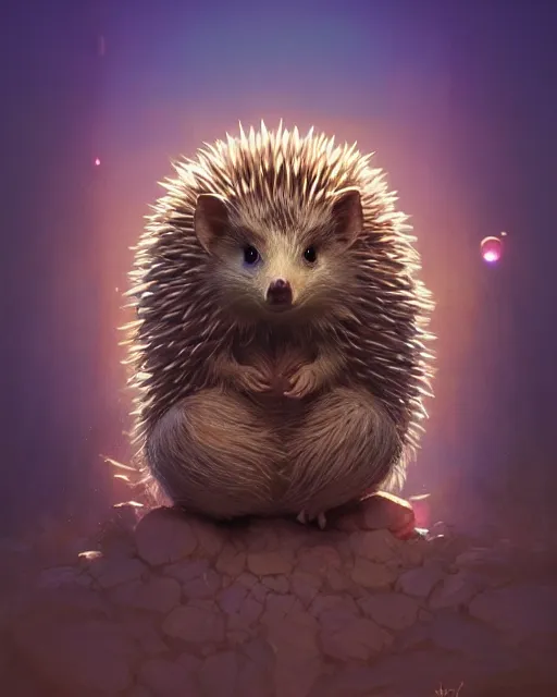 Image similar to highly detailed surreal vfx portrait of a sacred hedgehog, stephen bliss, unreal engine, greg rutkowski, loish, rhads, beeple, makoto shinkai and lois van baarle, ilya kuvshinov, rossdraws, tom bagshaw, alphonse mucha, global illumination, detailed and intricate environment