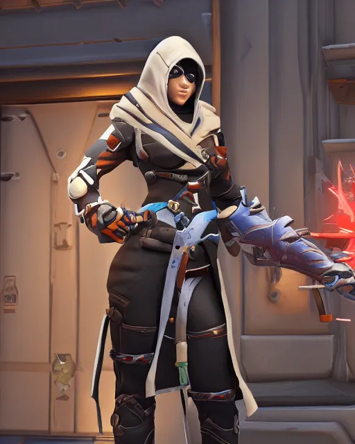 Prompt: assassin hooded playable hero character in overwatch