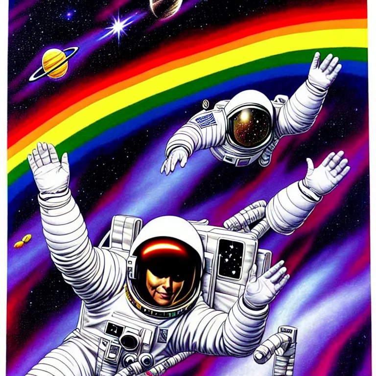 Image similar to astronaut at the rainbow bridge. paul gulacy. philip caza. artgerm.