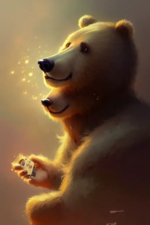 Image similar to cute cartoon bear, sharp focus, illustration, highly detailed, digital painting, concept art, matte, art by wlop and artgerm and greg rutkowski and alphonse mucha, masterpiece