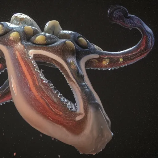 Prompt: hyperrealistic dslr film still of amorphous squid with manlike teeth and eyebrows, stunning 8 k octane comprehensive 3 d render, inspired by istvan sandorfi & greg rutkowski & unreal engine, perfect symmetry, dim volumetric cinematic lighting, extremely hyper - detailed, extremely lifelike attributes & lifelike texture, intricate, masterpiece, artstation, stunning